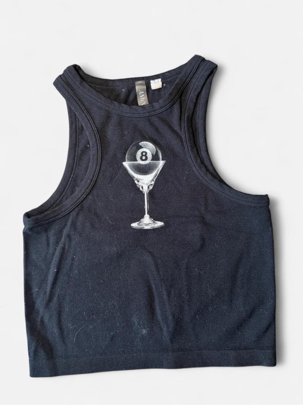 ANWND Black 8-Ball Martini Graphic Tank Top | Size Small